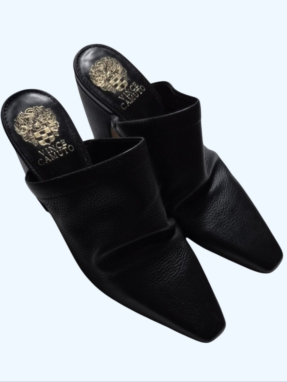 Vince Camuto Black Slip On Leather Mules-Size 7.5